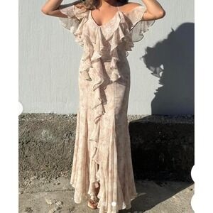 Storia Pink Floral Midi Dress XL | Ruffle Detail | Romantic Soft Glam